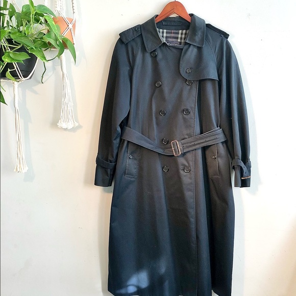 Womens Vintage 80’s Burberry Navy Long Double Breasted Trench Coat